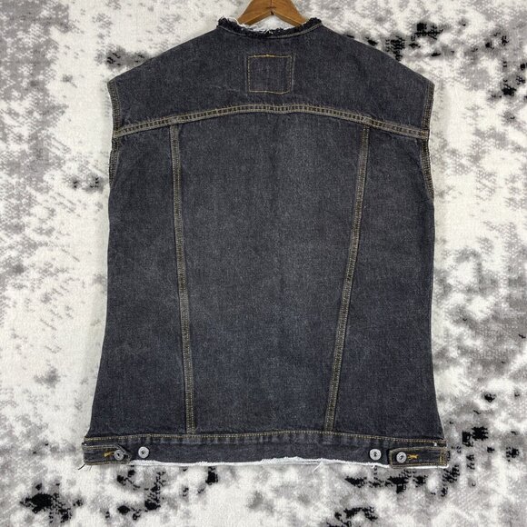 Vintage Levis Trucker Jacket Vest Mens Size Large Black 90s Raw Neck & Sleeve - Picture 2 of 10